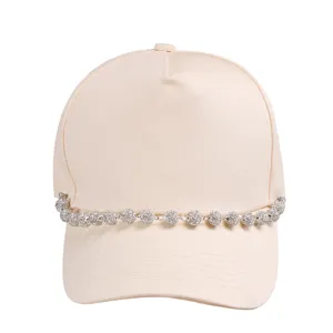 Beige baseball cap with rhinestone chain stylish accessory for women trendy sun hat