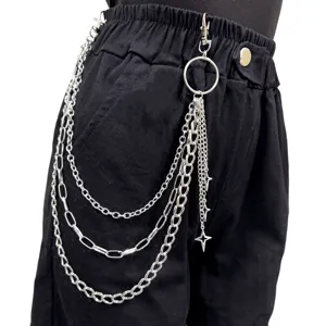 Punk Meerdere Lagen Metaal Tailleketting Kruis Sterren Bedels Broekketting Hip Hop Lichaamsketting Voor Vrouwen Mannen Sieraden