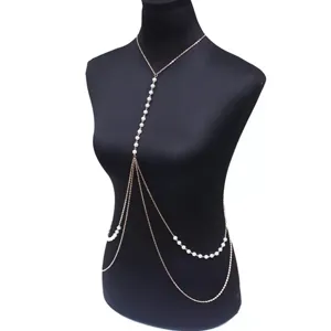 Multi-layer pearl body chain sexy gold metal waist chain fashion women jewelry accessory