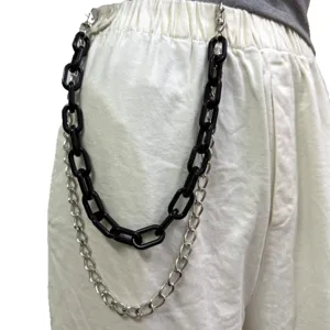 Double layer waist chain black plastic and silver metal pants chain fashion streetwear jewelry