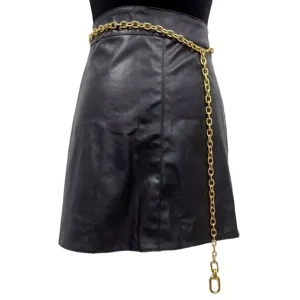 Trendy gold metal chain belt for women, chic waist accessory for stylish skirts and dresses.