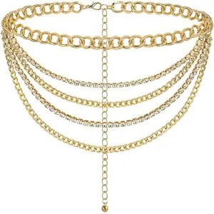 Fashion Multi Layer Metal Rhinestone Waist Chain Body Chain Retro Punk Gold Silver Waist Jewelry For Women Party