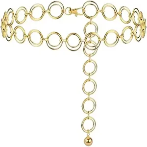 Retro Gold Metal Ring Waist Chain Women Body Chain Adjustable Fashion Belt Jewelry