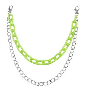 Neon green plastic and silver metal double layer pants chain fashion hip hop waist chain