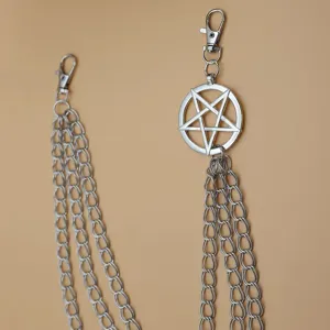 Punk style metal pants chain with pentagram pendant, cool waist chain jewelry for women and men.