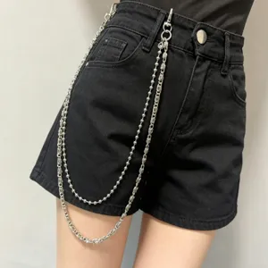 Punk style multi-layer metal waist chain for women and men, trendy streetwear pants chain.