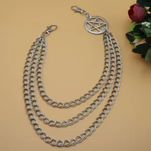 Punk multi-layer metal pants chain featuring pentagram pendant for hip hop waist fashion decoration.
