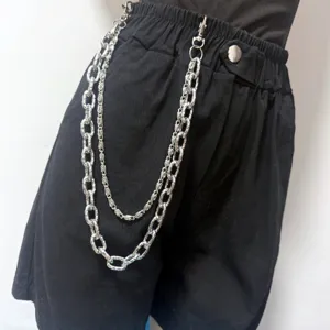 Punk multi-layer silver pants chain detail, cool hip hop waist jewelry for men and women.