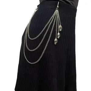 Punk Multi-Layer Metal Waist Chain Skull Pendant Pants Chain Hip Hop Rock Body Jewelry Chain For Women Men