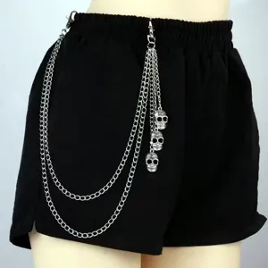Punk style multi-layer metal waist chain skull pendant pants chain detail view accessory