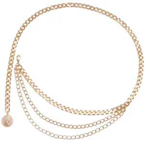 Gold multi-layer coin waist chain for women fashion body chain metal belt accessory.