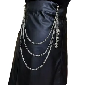 Punk multi-layer metal pants chain with skull pendants, cool hip hop waist jewelry for daily wear.