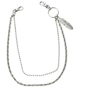 Punk style silver multi-layer metal pants chain with cool feather pendant jewelry