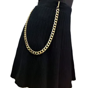 Punk style gold chunky chain detail, metal pants waist chain accessory for women fashion.