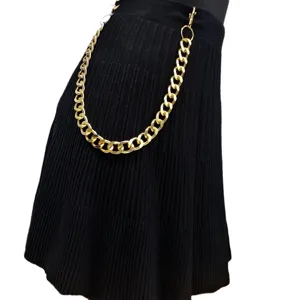 Punk style chunky metal waist chain gold chunky link body jewelry for women fashion.
