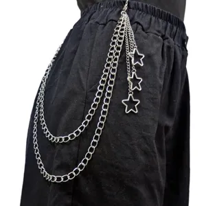 Punk style multi-layer metal pants chain with star pendants for cool street hip hop fashion wear.