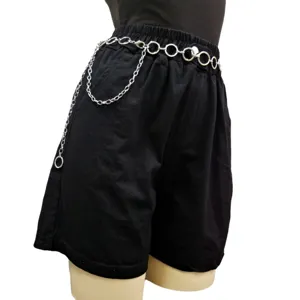 Punk metal chain belt with multi-circles, stylish hip-hop waist chain accessory for women.