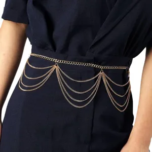 Multi-layer gold metal waist chain body chain sexy hot girl adjustable belt for women