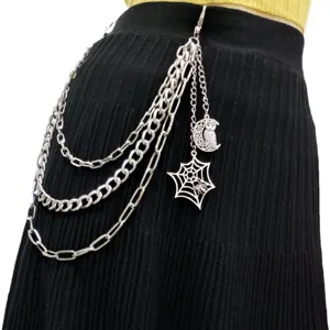 Punk Retro Spider Web Owl Pendant Waist Chain Multi Layer Metal Pants Chain Gothic Body Jewelry Streetwear Accessories