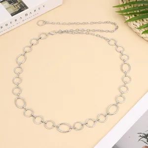 Punk metal waist chain for women, chic round rings body chain hip hop pants belt jewelry.