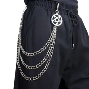 Punk multi-layer metal waist chain with pentagram pendant for unisex fashion pants accessory