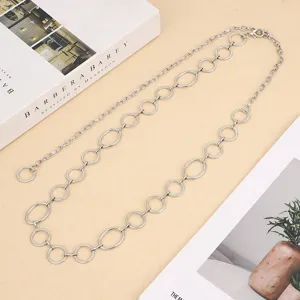 Punk metal waist chain for women, double layer round rings hip-hop fashion pants chain.