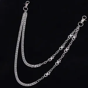 Punk Stil doppelschichtige Metall Taillenkette Hip Hop Hosenkette mit Stacheldraht Deko