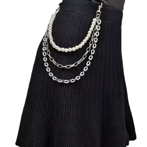 Donne Moda Punk Catena da Vita in Metallo Multistrato Perla Artificiale Catena per il Corpo Sexy Stile da Strada Gioielli da Pantalone