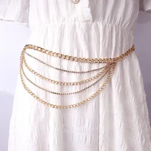 Multi-layered gold metal rhinestone waist chain body chain detail view for women fashion wear