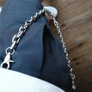 Punk hip hop metal pants chain waist chain single layer thick chain detail display.
