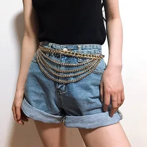 Multi-layer gold metal rhinestone waist chain body jewelry for women fashion accessory detail