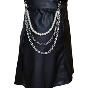 Catena da vita multistrato perla finta e maglie di metallo accessorio pantaloni donna cool