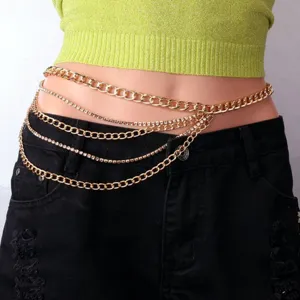 Multi-layer gold waist chain rhinestone body jewelry for women fashion accessory detail shot