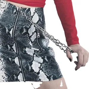 Women fashion snakeskin print short skirt with chunky metal chain punk style streetwear chic