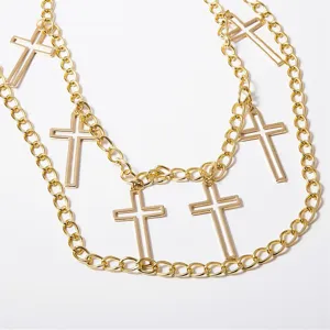 Goldene mehrlagige Kreuz Körperkette Retro Metall Taillenkette sexy Damenschmuck