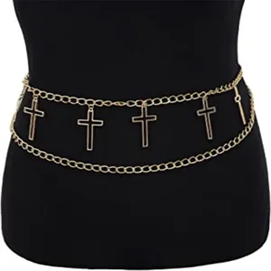 Damen Retro Metall Doppellagige Kreuz Taillenkette Körperkette Punk Sexy Mode Taille Schmuck Zubehör