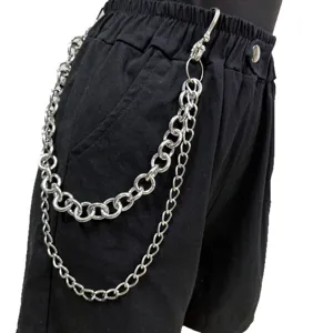 Punk stijl meerlaagse metalen broekketting, stoere grove ketting taille accessoire streetwear.