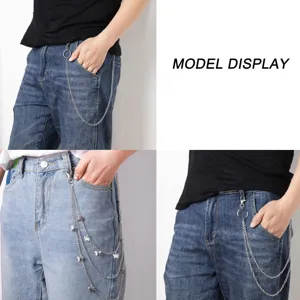 Punk style multi-layer metal pants chain with butterfly charms, perfect for denim jeans.