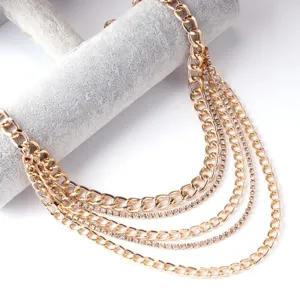Multi-layer gold chain body chain with sparkling rhinestones for women fashion accessory detail view