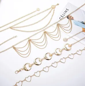 Gold multi-layer waist chain punk fashion body jewelry for women skirt pants accessories