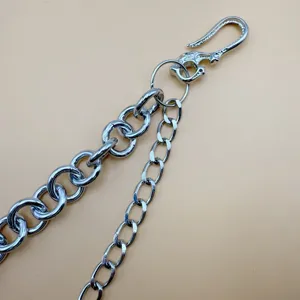 Punk metal broekketting met dolk haak, stoere meerlagen zilveren ketting voor dames en heren.