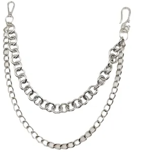 Punk stijl dubbellaagse zilveren metalen broekketting voor heren dames hip hop modieuze