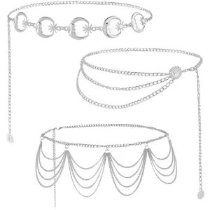 Silver metal waist chain set vintage multi-layer body belly chains for women partywear