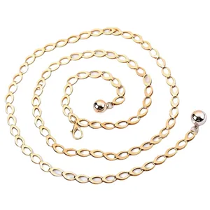 Gold metal waist chain for women fashion hollow oval links chic body jewelry belt.