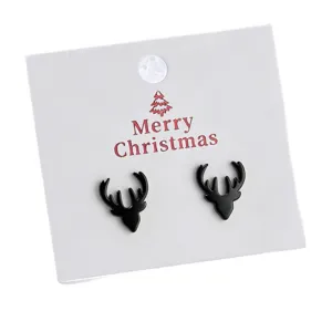 Orecchini a lobo con corna di cervo nere in acciaio inox regalo di Natale gioielli donna