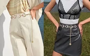 Vintage gold metal waist chain for women, body jewelry chain with pendant and multi-layer design.