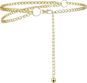 Gold multi-layer chain belt, sexy waist chain detail for women fashion styling accessory.