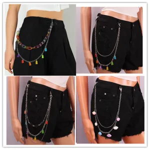 Fashion Women Metal And Acrylic Multi-Layer Waist Chain Punk Style Y2K Body Jewelry Pants Chain Clothing Accessories