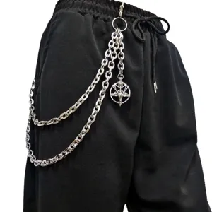 Punk multi-layer metal waist chain hip hop street style pants chain with goat skull pendant.