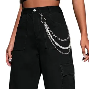Euro-American Punk Style Multi-Layer Metal Chain Artificial Pearl Waist Chain Body Jewelry Hip Hop Pants Chain For Women
